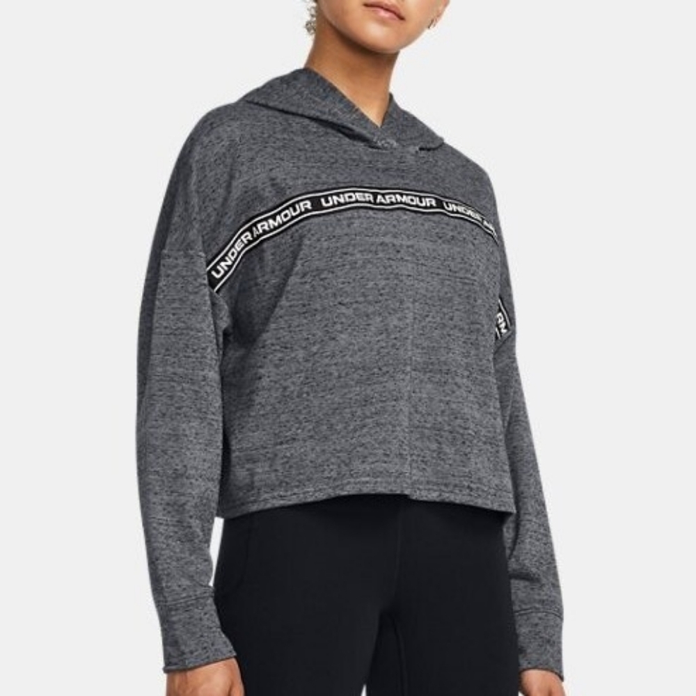 Under Armour Woman's UA Gray Logo Rival Terry Cloth Crop Hoodie Sweatshirt XL
